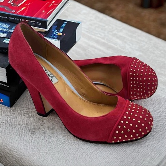 Cynthia Rowley Halo Womens Heel Pump Size 6M Red Beaded Suede Round Toe - Picture 1 of 11